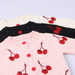 Children's Fall and Winter Cherry Embroidered Sweater Parent-Child Cotton Knitted Jacket - Image 3