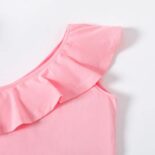 Pretty Kid Girl One Shoulder Ruffled Floral Casual Suits - Image 5