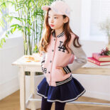 Girls' Spring and Autumn Outfit Version Medium and Large Kids Cotton Culottes Leggings Baseball Uniform Jacket Two Piece Set - Image 2