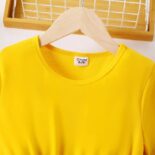 Girl Floral Sunflower Print Splice Belted Shortsleeve Dress - Image 6
