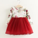 Girls' Floral Dress   Autumn and Winter Fashion Long Sleeve Flying Sleeve Mesh Skirt