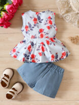Girls pit strip floral sleeveless top, denim shorts - Image 7