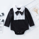Spring and Autumn Clothes Boy Baby Gentleman Clothes Black and White Stitching Color Long Sleeve Fake Two Pieces Baby Oneies Crawling Clothes - Image 3