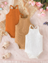 Fashion baby striped triangle summer new fashion casual suspender solid color one-piece