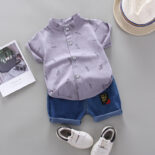 Summer Boys Shirt Set Style Short Sleeve Boy Two-Piece Set New Set - Image 3