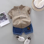 Summer Boys Shirt Set Style Short Sleeve Boy Two-Piece Set New Set - Image 4