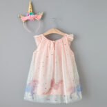 New Girls Star Mesh Gradient Skirt Cartoon Flying Pony Print Princess Dress - Image 2