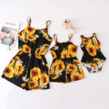 Summer children's suspender jumpsuit printed parent-child mother-daughter wide pants one-piece - Image 2