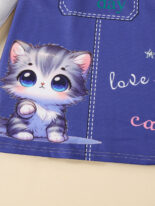 Long sleeved round neck cat print denim blue A skirt - Image 8