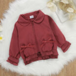 Autumn girl's new style baby girl ruffle edge solid color baby lapel jacket - Image 3