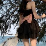 Backless style niche pure desire skirt spring and summer bow new design sense halterneck show girl dress - Image 3