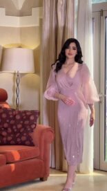 Autumn new V-neck mesh sequins elegant slim balloon sleeve dress women - Image 6