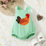 Neutral male and female babies and young children streamlined cotton towel embroidered suspender clothes - Image 2