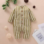 New Spring and Autumn Clothing for Boys and Girls, Long Sleeve, Long Pants, Checkered Spring and Autumn Clothes, Climbing Clothes, jumpsuit - Image 3