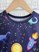 Children's short sleeve set, summer baby loungewear, pajamas, boys, thin cartoon dinosaur, luminous effect two-piece set - Image 5