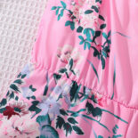 Girl's children's suit summer children's clothing foreign trade new print suspender jumpsuit short sleeve top - Image 9