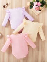 Newborn baby girl spring and autumn cartoon avatar hot stamping flying sleeve clothes three-piece - Image 8