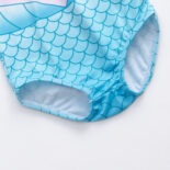 Girls short sleeved elastic round neck fish scale print one-piece triangle swimsuit - Image 4