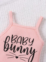 Children's clothing summer baby girl letter suspender flower letter full print shorts set - Image 6