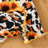 Summer new girl baby sunflower print jumpsuit with headscarf and belt - Image 4