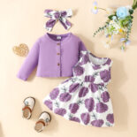 Toddler girl sleeveless dress + single-breasted long-sleeved coat + headband three-piece big flower ladybug skirt