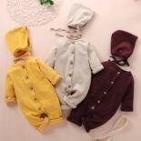 New Boys and Girls Baby Baby Cloth Solid Color Children's Long sleeved jumpsuit Hat Children's Clothing