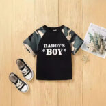 Summer New Boys Baby Black Letter Short sleeved T-shirt+Camo Shorts Set - Image 3