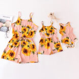 Summer children's suspender jumpsuit printed parent-child mother-daughter wide pants one-piece