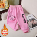 Girls' Fleece Pants New Thickened Autumn and Winter Clothes Style Baby Girl Sweatpants Integrated Velvet Children's Sweatpants - Image 3
