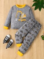 Autumn Winter Long Sleeve Kids Set Excavator Printed Loungewear Two Piece