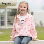 Children's clothing for girls new spring and autumn jacket long sleeve solid color jacket slim fit cartoon fashion hooded zipper