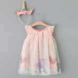 New Girls Star Mesh Gradient Skirt Cartoon Flying Pony Print Princess Dress
