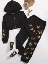 Girls new sweatshirt butterfly print long-sleeved zipper suit - Image 2