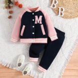 New Baseball Jersey Letter Long Sleeve Jacket Solid Color Trousers Two Piece Set - Image 2