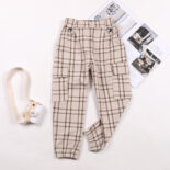Girls' trousers spring new middle and large children's plaid cargo pants loose leggings pants tide - Image 3