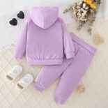 Baby hooded letter print sweatshirt pocket pullover trousers set women's treasure two-piece set - Image 4