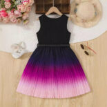 Girls dresses black purple gradient belt fashion medium and large children's clothes style children's skirts - Image 2