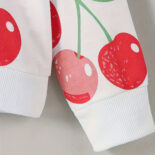 Girls casual sportswear fashion cherry print spring and autumn long sleeve sweatshirt threaded collar threaded cuffs threaded hem - Image 4