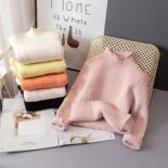 Spot girls plush semi-turtleneck sweater baby girl white inner sweater girl knitwear children's integrated fleece