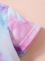 Girls' fashion suit, tie-dye random print, short sleeve casual two-piece set - Image 4