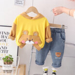 Baby clothes girls cartoon spring clothes set new style children's baby bear rabbit two-piece set tide - Image 3