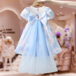 Girls princess dress summer dress new style kids skirt bow puff sleeve summer dress