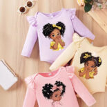 Newborn baby girl spring and autumn cartoon avatar hot stamping flying sleeve clothes three-piece - Image 3