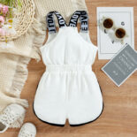 Children's clothing girls letter print pull rack jumpsuit suspender bow jumpsuit - Image 3