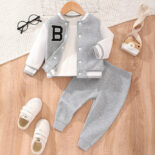 Baby and Child Set Boys Fall Casual Simple Gray Letter Embroidered Baseball Uniform Two Piece Set
