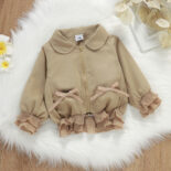 Autumn girl's new style baby girl ruffle edge solid color baby lapel jacket - Image 2