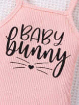 Children's clothing summer baby girl letter suspender flower letter full print shorts set - Image 3