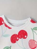 Girls casual sportswear fashion cherry print spring and autumn long sleeve sweatshirt threaded collar threaded cuffs threaded hem - Image 6