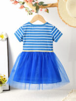 Girls Striped Dress Summer Dress New Baby Girl Foreign Mesh Stitching Bird Embroidery Princess Dress Summer - Image 2