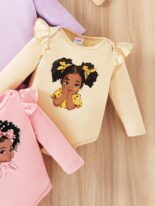 Newborn baby girl spring and autumn cartoon avatar hot stamping flying sleeve clothes three-piece - Image 6